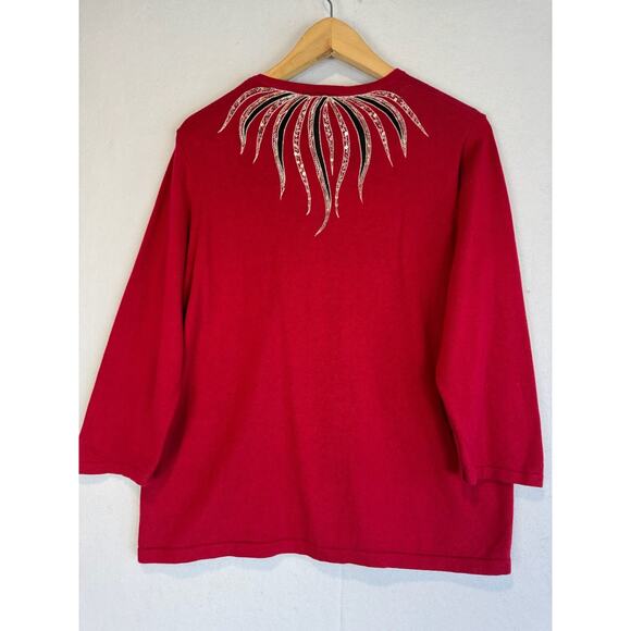 Bob Mackie Womens Cardigan Sweater Size L Red Beaded Art To Wear - Picture 3 of 5